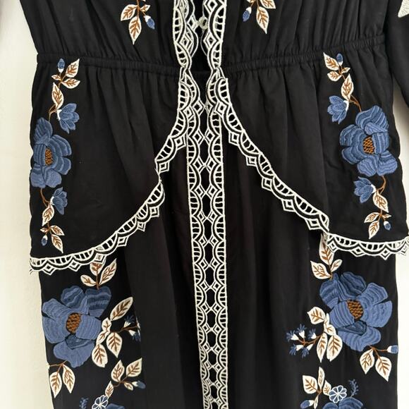 Farm Rio Black Bold Flowers Long Sleeve Midi Dress - Picture 7 of 11